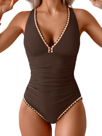 Women's One Piece Belly Contraction Pleated Push-up Lace-up Swimsuit