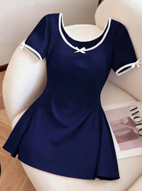 Women's Simple Contrast-color Bow Dress