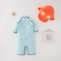 Children's One-Piece Pufferfish Mid-sleeve Swimsuit Beach Sunscreen Clothing With Hat 2-piece