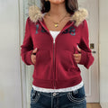 Womens French-Elegant Coat With Zipper And Faux Fur Collar