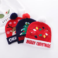 Christmas knitted hat with printed woolen hat