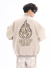 Vintage Flame Embroidered Jacket Jacket Baseball Uniform