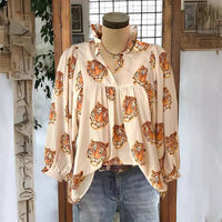 Loose-fitting Womens V-neck Top With Puffed Sleeves