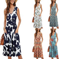 Casual Womens Holiday Floral V-Neck Pocket Dress