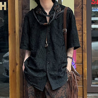 Niche Advanced Design Sense New Chinese Style Cuban Collar Retro Short Sleeve