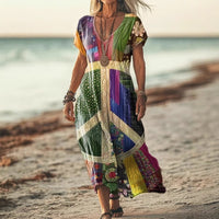 Creative Floral Womens V-Neck Short-Sleeve Dress