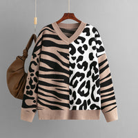 Leopard Splicing Mixed Sweater Pullover