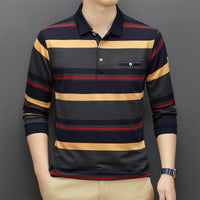 Men's Middle-aged Striped Polo Collar Top