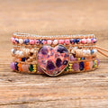 Heart-shaped Red Color-blocked Stone Bracelet With Rain Flower Stone Beads