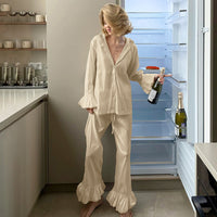Womens Loose-Fit Long-Sleeve Long-Pants Loungewear Pajama Set