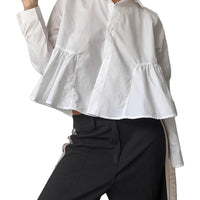 French-style Relaxed-fit White Lapel Shirt For Women