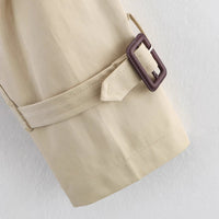 Notch-collar Short Trench Coat For Women With Belt Buckle Detailing