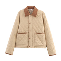 Autumn And Winter Corduroy Lapel Diamond Plaid Short Cotton Jacket All-matching