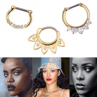 European And American Popular Septum16k Real Gold Personality Real Zirconium Creative Punk Piercing Nose Ring Circle Ornament