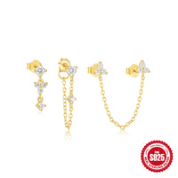 S925 Sterling Silver Geometric Zircon Tassel Daily Wear Earring Set