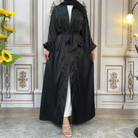 Thin Satin Tie Lantern Cuffs Cardigan