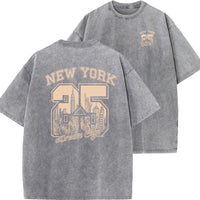 New Vintage Print Washed Short-sleeved T-shirt
