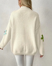 Plus Size Floral Applique Knit Sweater