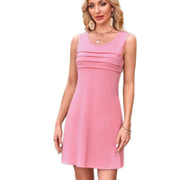 Casual Crew-Neck Pleated Sleeveless Printed Pocket Dress