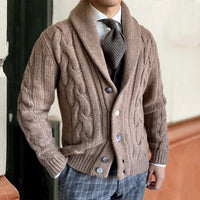 High-neck Twisted Knit Long Sleeve Sweater Coat For Men