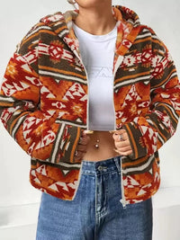 Women's Casual Printed Double-sided Plush Zipper Cardigan Hooded Coat