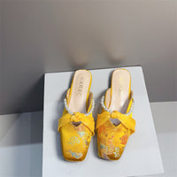 Embroidered Flat Square-toe Low-cut Half-slipper For Women