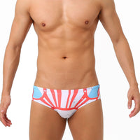 Men's Fashion White With Printed Pattern Swim Briefs