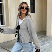Long Sleeve Bowknot Lace-up Cardigan Coat Top