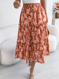 Women's Casual Floral Print Ruffle Trim Midi Beach Skirt