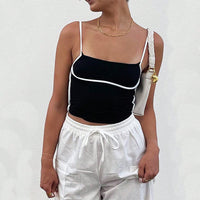 Women's Fashion Trendy Sexy Camisole Springsummer Color-block Design Versatile Sleeveless Top