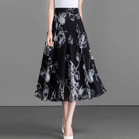 Retro Ink-Print Plus-Size Skirt For Women