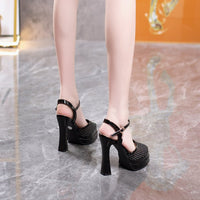 Women's Mesh Platform Sandals, New Summer 2026 Style, Block Heel, One-Strap Buckle Design, High Heels For Petite Figures, Perfect For Matching Dresses
