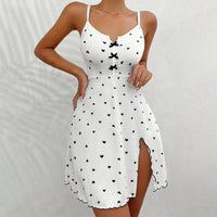 Printed Split Deep V-Neck Slip Dress Women