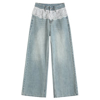 Loose Slimming And Straight Lace Wide Leg Jeans