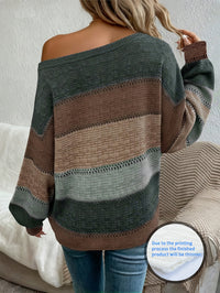 Womens Striped Off-Shoulder Boat-Neck Sweater