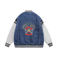 Color Stitching Thickened Quilted Baseball Uniform Denim