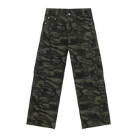 Mens Retro Camo Cargo Denim Jeans With Big Pockets