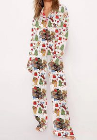 Fashionable Long-sleeve Printed Lapel Loungewear Pajamas