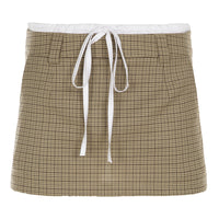 Preppy Style Contrast Color Lace-up Skirt For Women