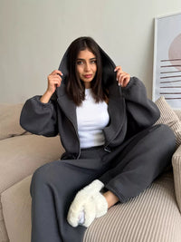 Womens Casual Set Long-sleeve Zip-up Cardigan Hoodie