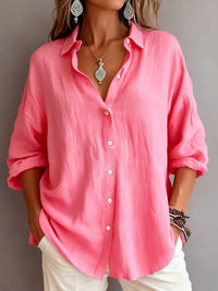 Fashionable Solid-color Long-sleeve Lapel Cardigan Shirt