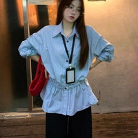 Korean-style Versatile Striped Collar Women's Fashion Slim-fit Shirt