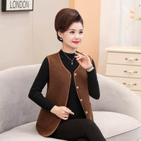 Middle-aged And Elderly Womens Short Fleece-Lined Vest Coat