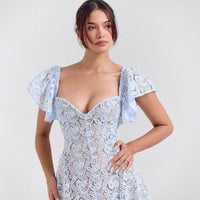 Retro Lace High-Waisted Slimming V-Neck Short-Sleeve Maxi Dress