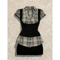 Nostalgic Film Style Summer New Retro Defined-Waist Top And Flirty Skirt