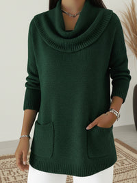Solid-color Pocketed Long-sleeve Sweater