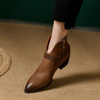 Womens Mid-heel Pointed-toe Chunky Heel Boots