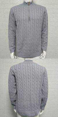 Mens Slim-fit Knitted Zip-up Mock-neck Long-sleeve Sweater