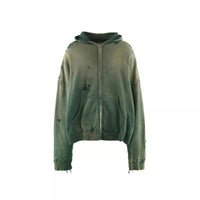 St Michael American High-Street-Style Distressed Washed Ripped Zip-Up Hoodie