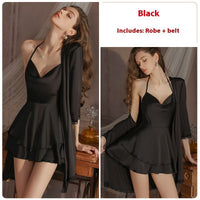 Seductive Swing Collar Double-layer Skirt Satin Nightdress